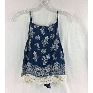 Abercrombie Fitch Womens Navy Blue Floral Crop Halter Top Tie Back Bandana Lace